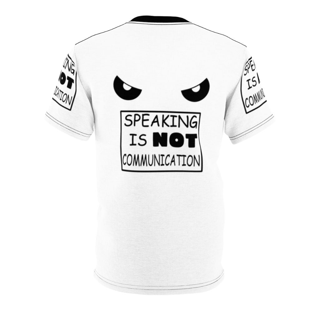 Anime-inspired graphic tee with the text "Speaking Is Not Communication" - Back