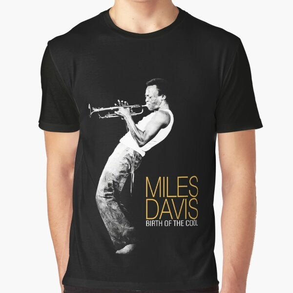 Vintage-style graphic t-shirt featuring a Miles Davis trumpet art design for music and jazz lovers