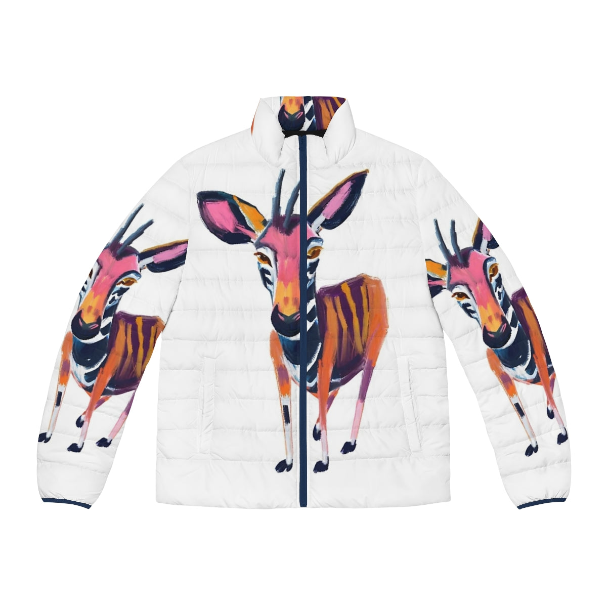 Okapi-print puffer jacket to support endangered species