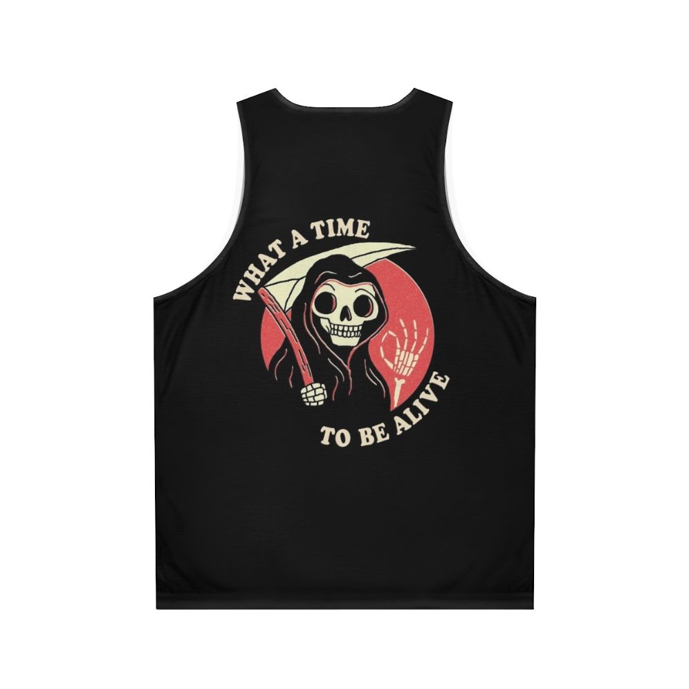 Unisex "What A Time To Be Alive" Grim Reaper Retro Tank Top - Back