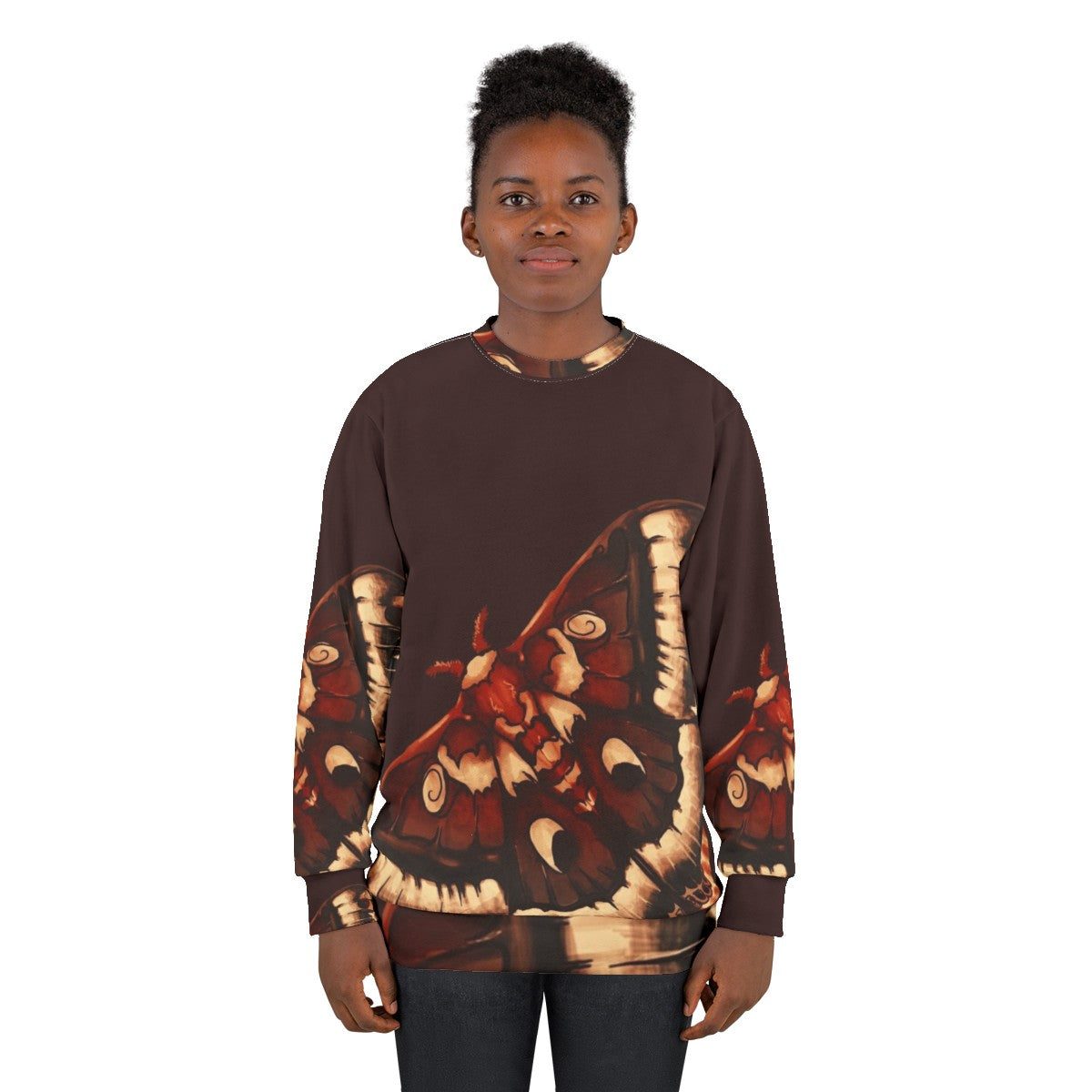 Cecropia moth graphic on a cozy sweatshirt - women