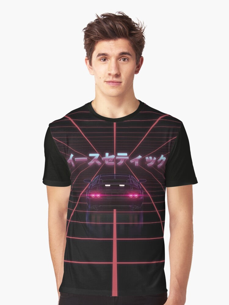 Vaporwave retro graphic t-shirt with futuristic and vintage design elements - Men