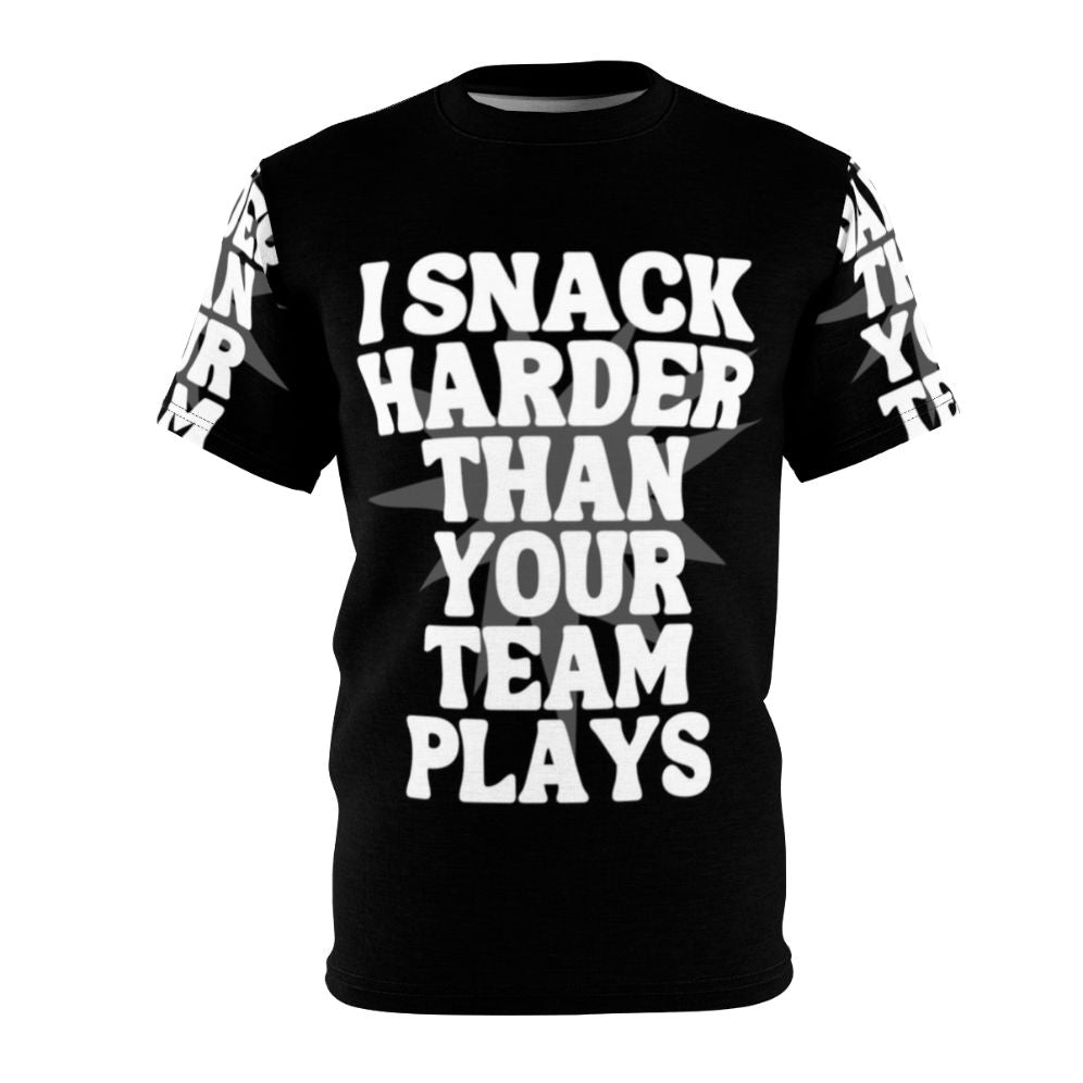 Funny sports t-shirt with the quote "I Snack Harder Than Your Team"