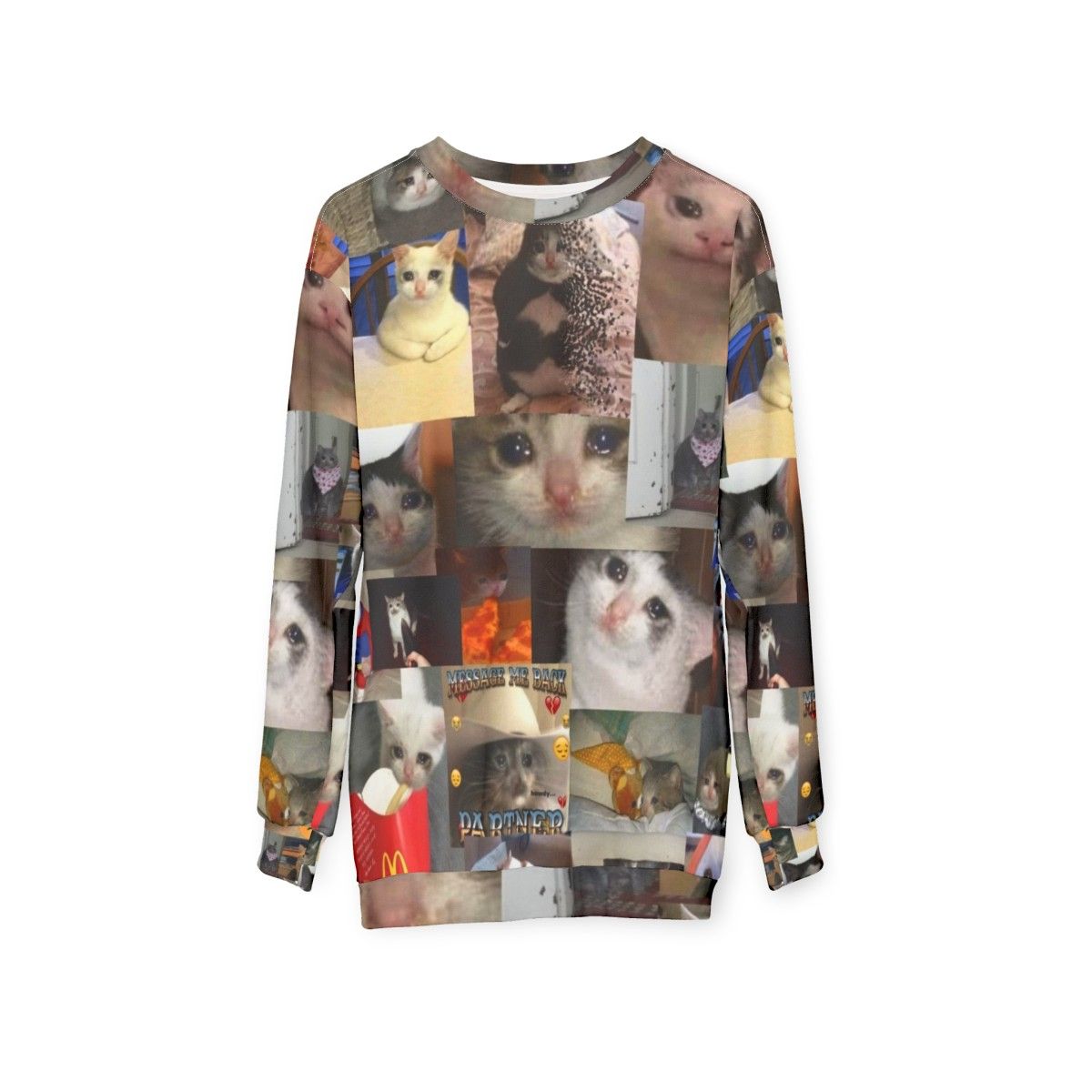 Crying cat meme printed on a cozy sweatshirt - hanging