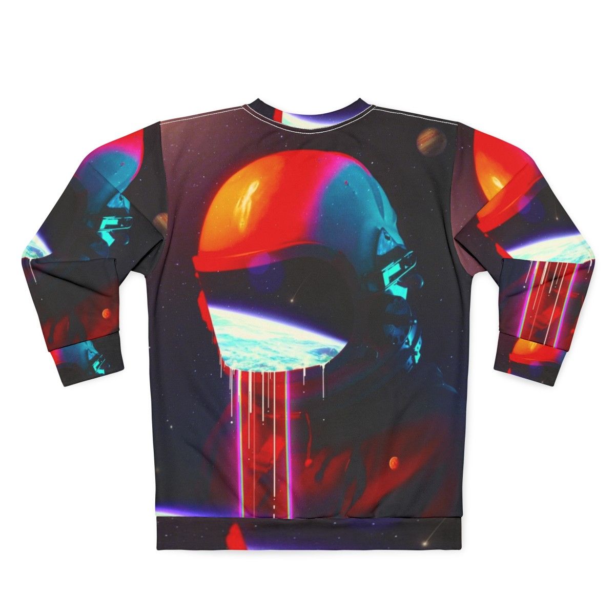 Cosmic leaking sweatshirt with surreal space exploration design - Back