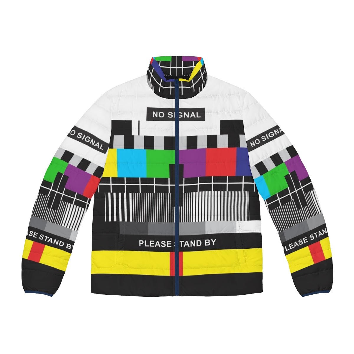 Retro TV no signal puffer jacket with vintage television pattern