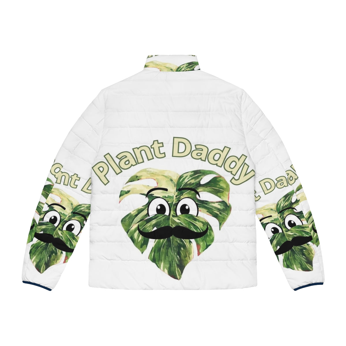 Person wearing a puffer jacket with a monstera deliciosa plant - Back