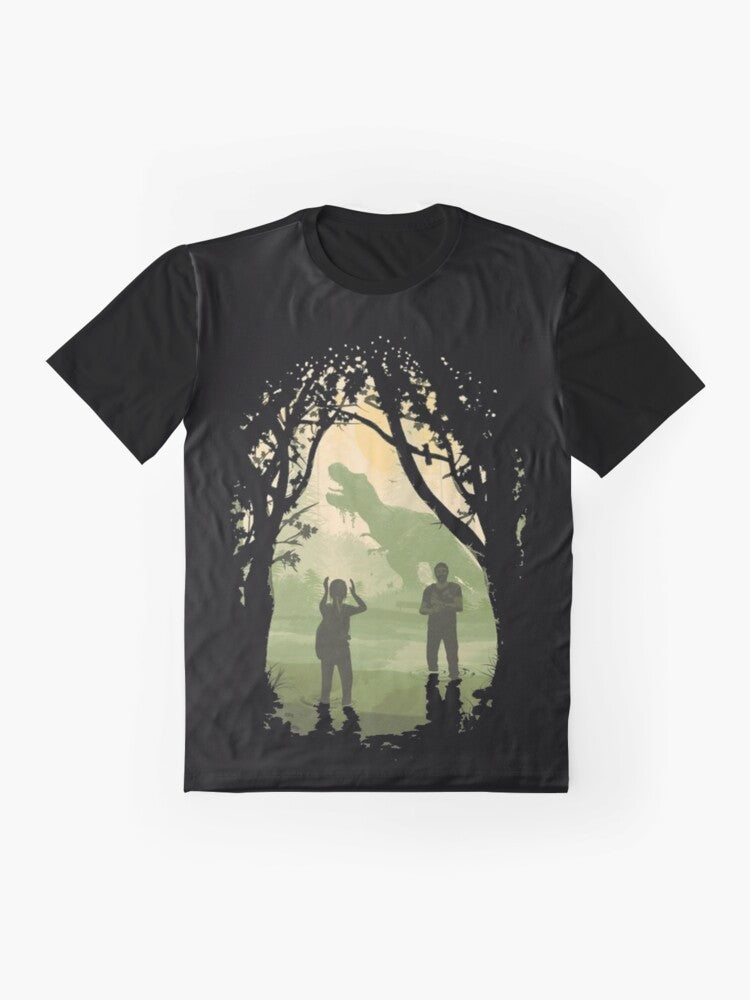 The Last of Us Part II Graphic T-Shirt for Gamers featuring Ellie and Joel in a post-apocalyptic setting - Flat lay