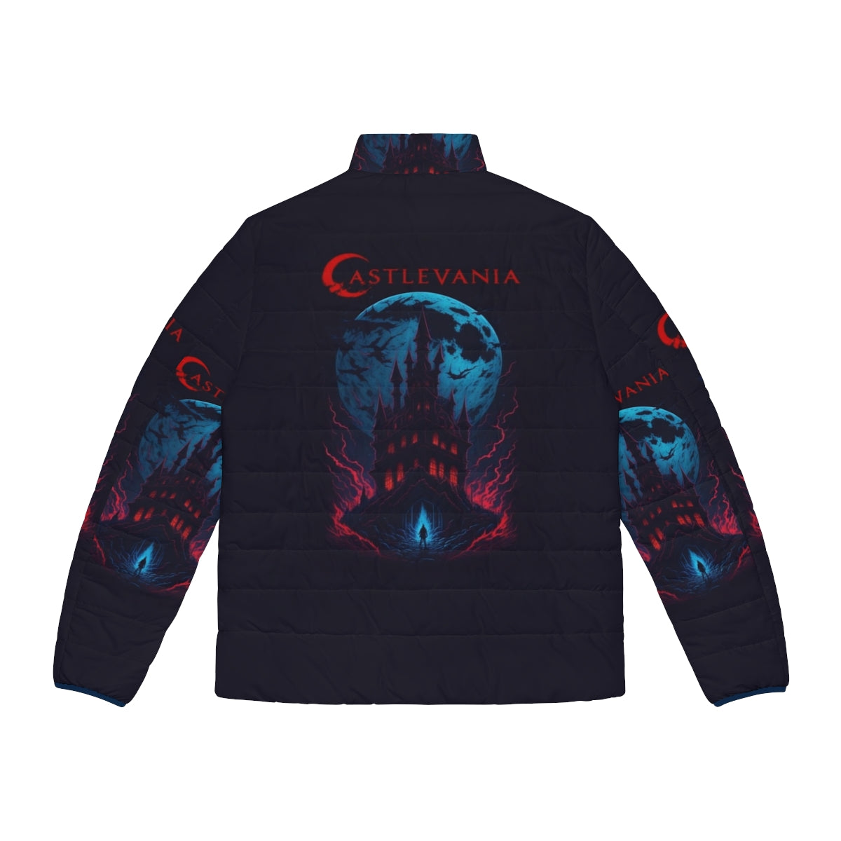 Castlevania Night Ruin Puffer Jacket featuring characters from the Netflix series - Back