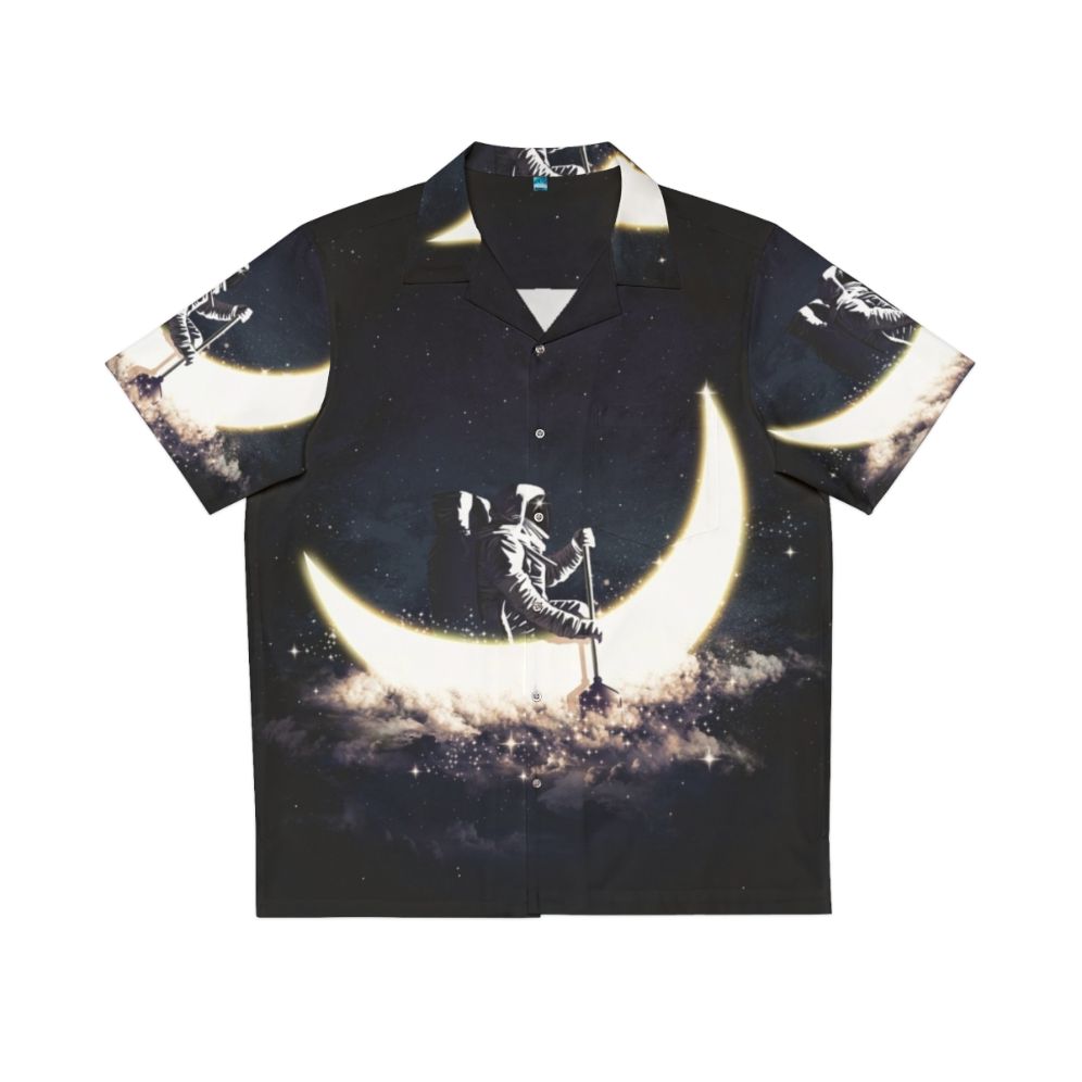 Cosmic Sailing Hawaiian Shirt with Astronaut, Moon, and Stars Design