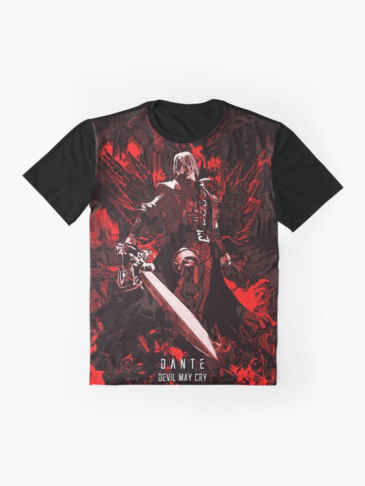 Classic Dante from Devil May Cry graphic t-shirt featuring the character Dante and abstract design - Flat lay