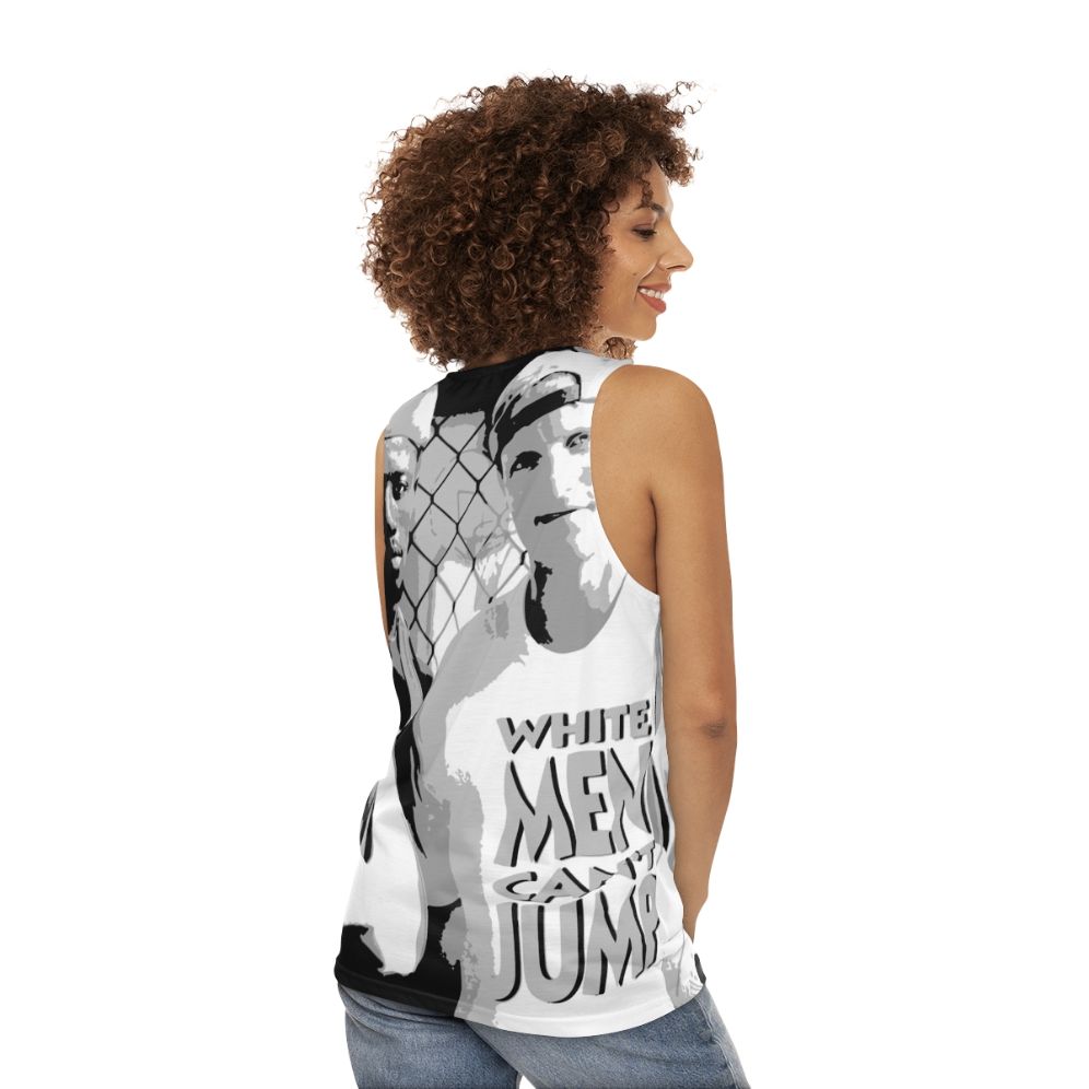 White Men Can't Jump Stencil Style Unisex Basketball Tank Top - women back