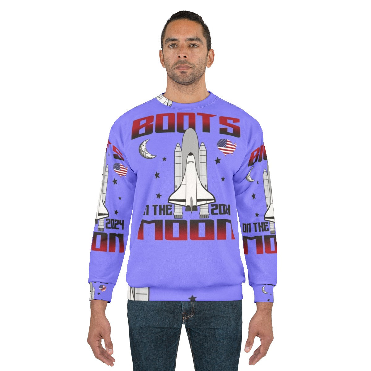 Boots on the Moon 2024 Space Force Sweatshirt with Funny Shoe Quotes - men