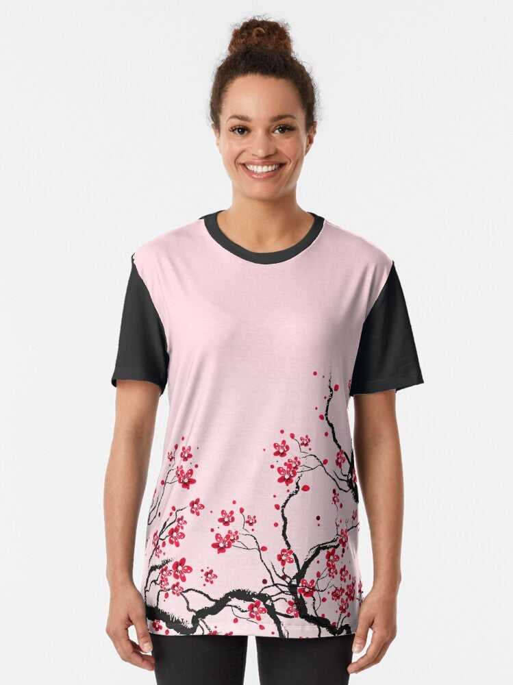 Cherry blossom floral graphic design on a t-shirt - Women