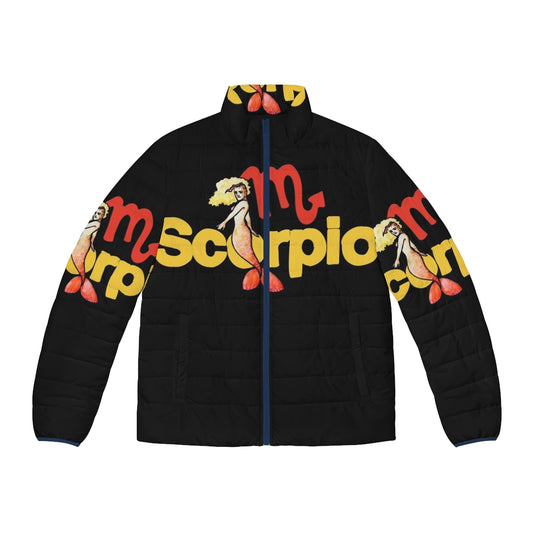 Scorpio mermaid puffer jacket with zodiac and astrology design