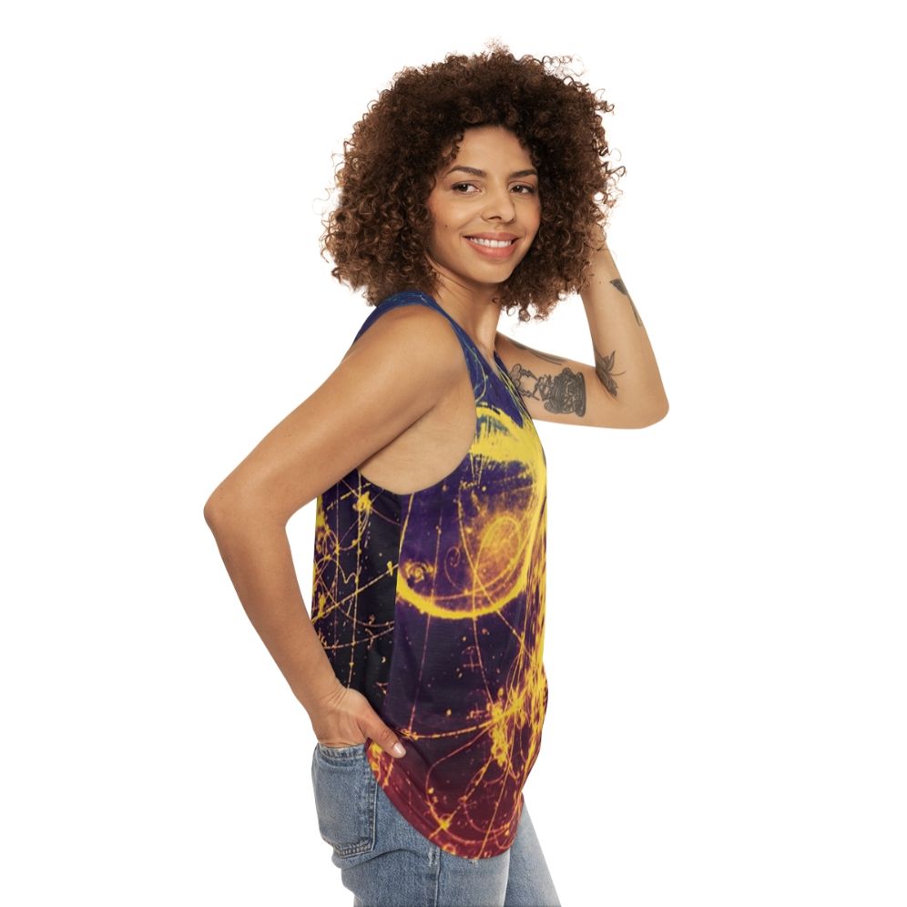 Bubble Chamber Unisex Tank Top featuring abstract science art design - women side