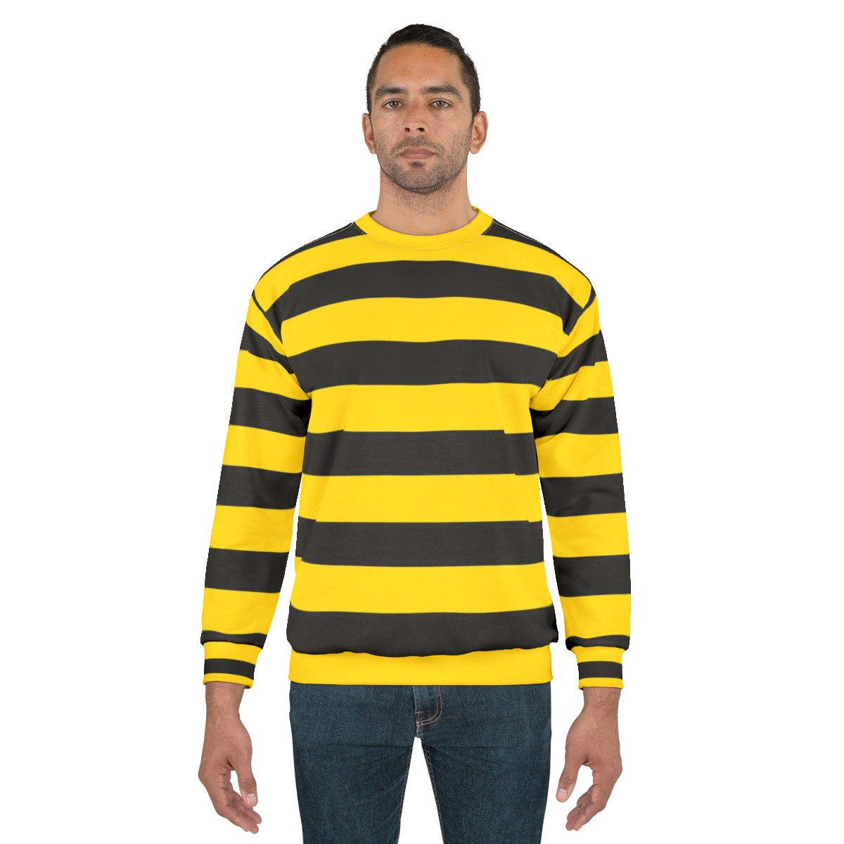 Wide yellow and black striped sweatshirt with a rugby-style design - men