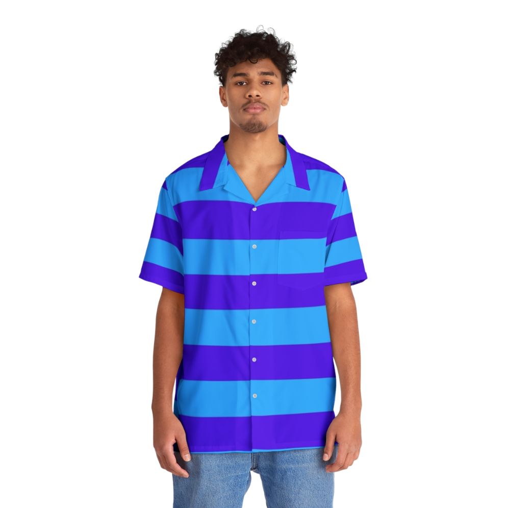 Blue and purple striped Hawaiian shirt - People Front