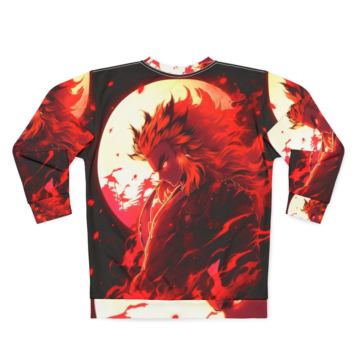 Flame Slayer Demon Sweatshirt with Rengoku Anime Inspired Graffiti Design - Back