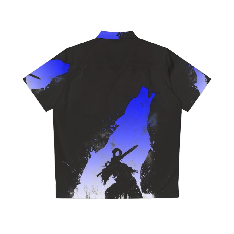 Dark Souls inspired blue and white Hawaiian shirt with The Walker Of Abyss design - Back