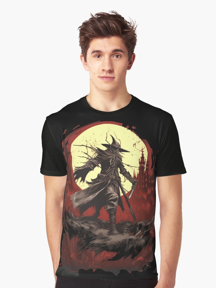 Bloodborne eldritch horror-inspired graphic t-shirt with dark fantasy design elements - Men