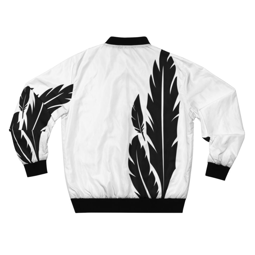 Stylish black and white bomber jacket featuring Hawkmoon themed feather design for Destiny fans - Back