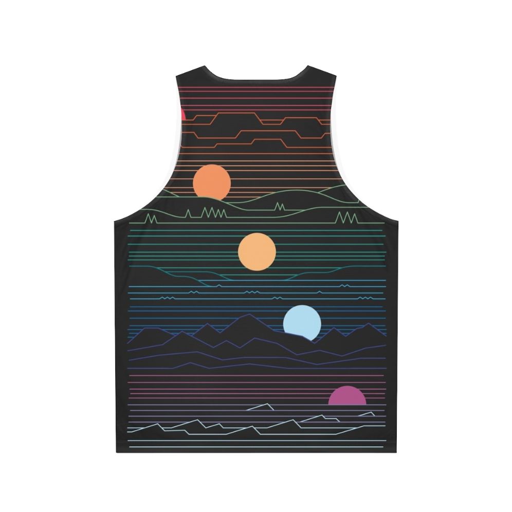 Unisex tank top with minimalist nature and celestial design - Back