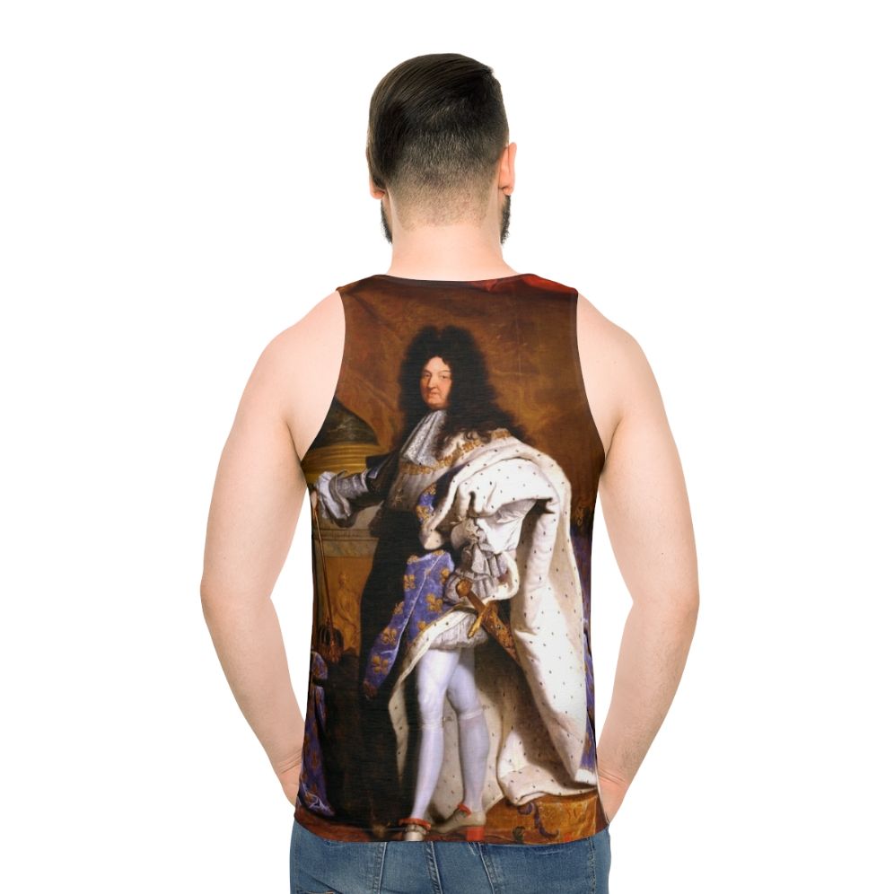 Unisex tank top featuring Hyacinth Rigaud's portrait of Louis XIV, the Sun King of France - men back