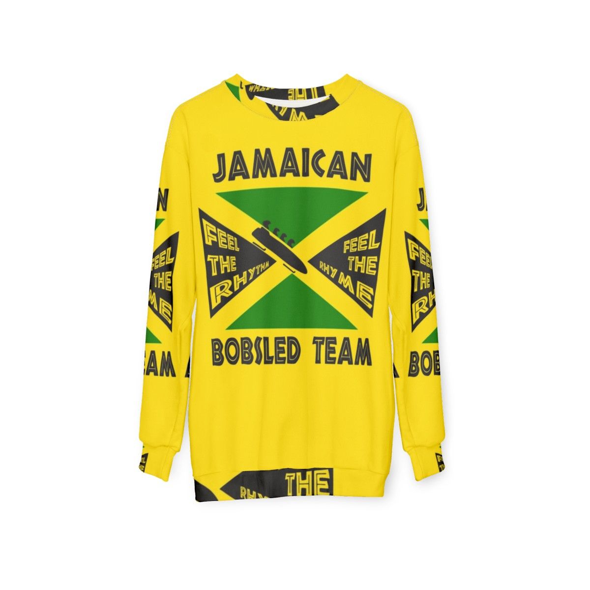 Jamaican Bobsled Team Sweatshirt with Cool Runnings Inspired 90s Retro Design - hanging