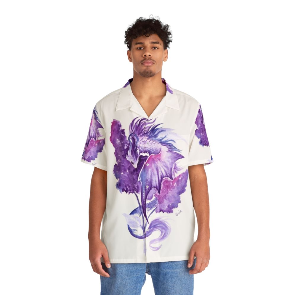 Lilac dragon fantasy Hawaiian shirt with floral print - People Front