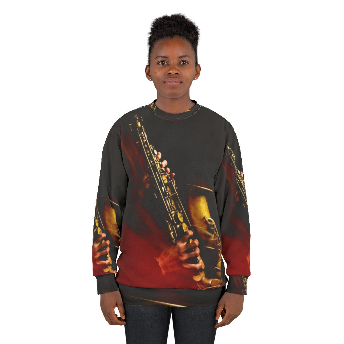 Saxophone Alto Sweatshirt with Flame Red Design - women