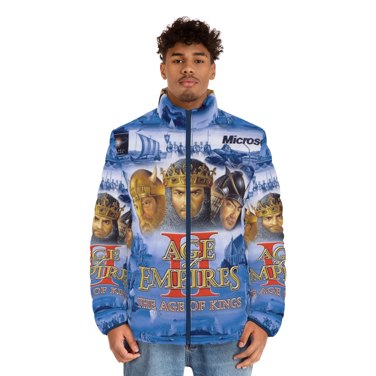 Age of Empires Joke Puffer Jacket featuring humorous gaming references - men front