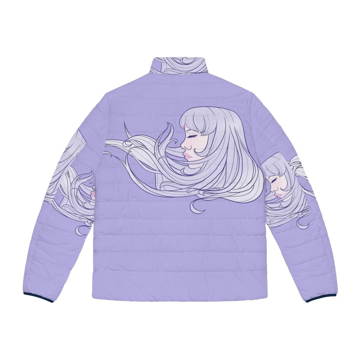 The Last Unicorn pastel purple puffer jacket with whimsical unicorn design - Back