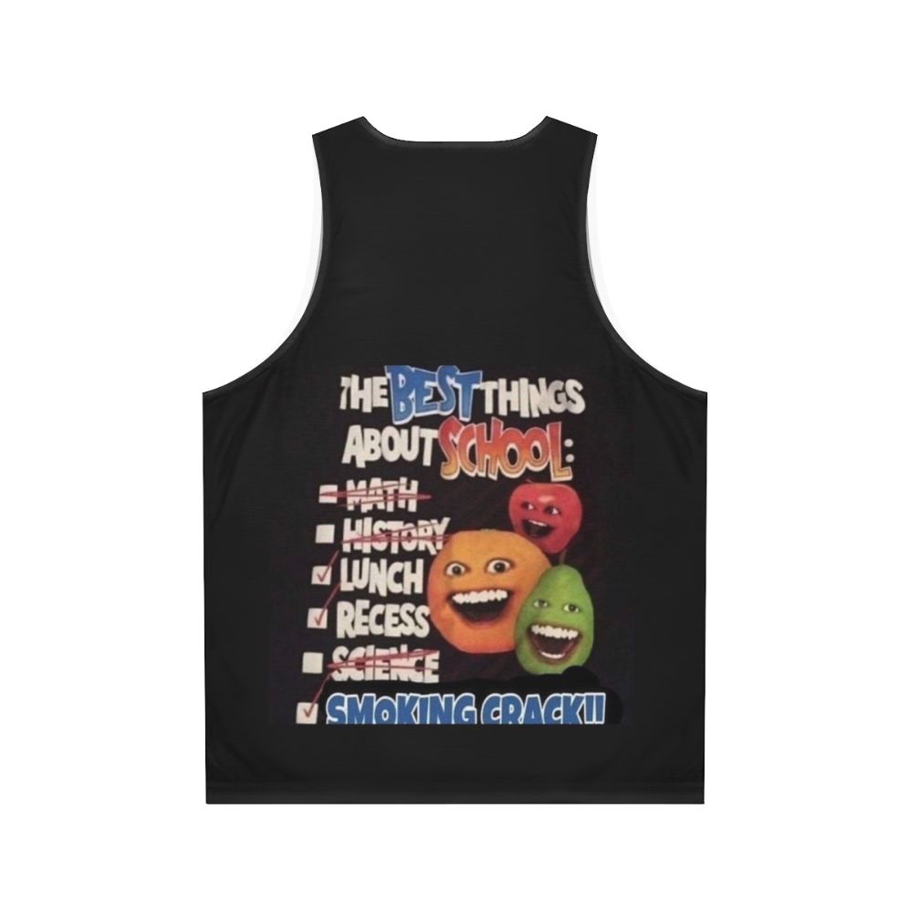 Annoying Orange inspired unisex tank top with a humorous school-themed graphic - Back