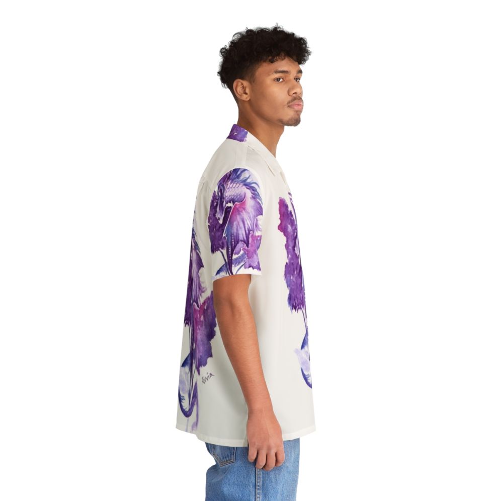 Lilac dragon fantasy Hawaiian shirt with floral print - People Pight