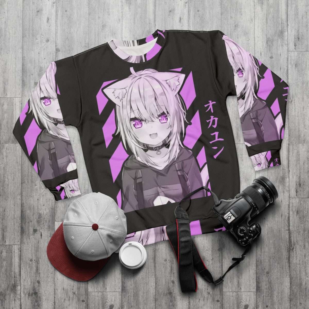 Nekomata Okayu Design Anime Sweatshirt - flat lay