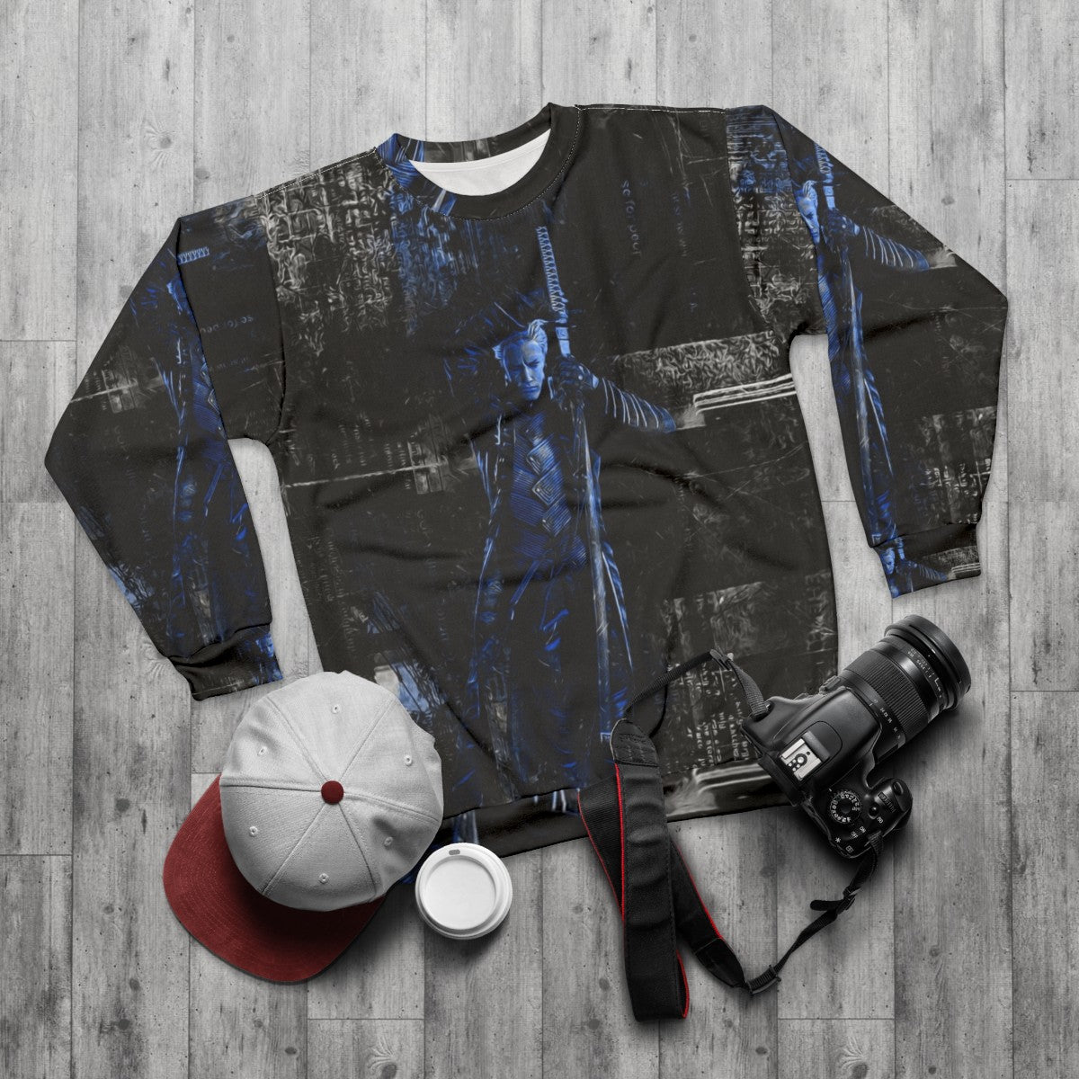 Vergil Demon Trigger Blue Sweatshirt - flat lay