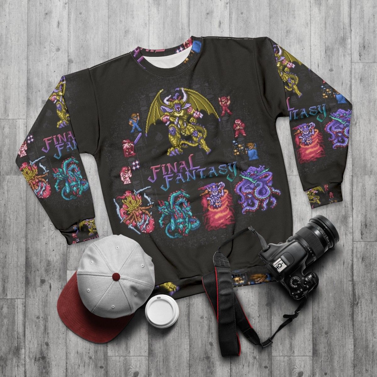 Fantasy Final Sweatshirt - Retro Gaming Pixelart Shirt - flat lay