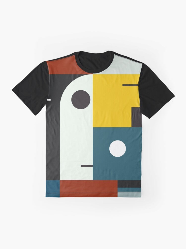 Bauhaus modernism graphic t-shirt featuring shapes and colors - Flat lay