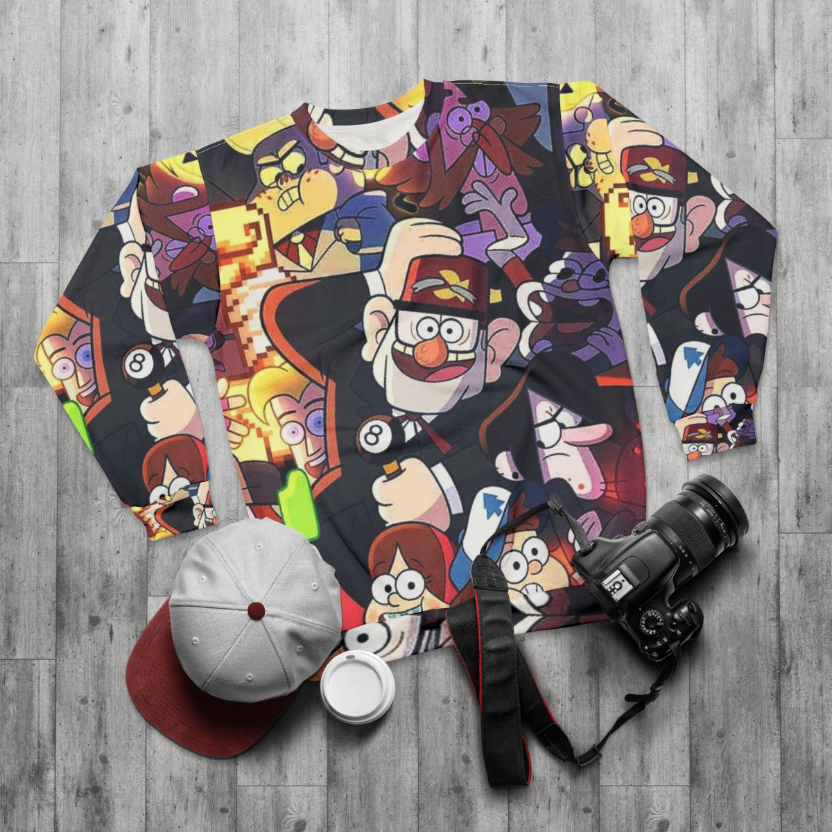 Gravity Falls Cartoon Graphic Sweatshirt - flat lay