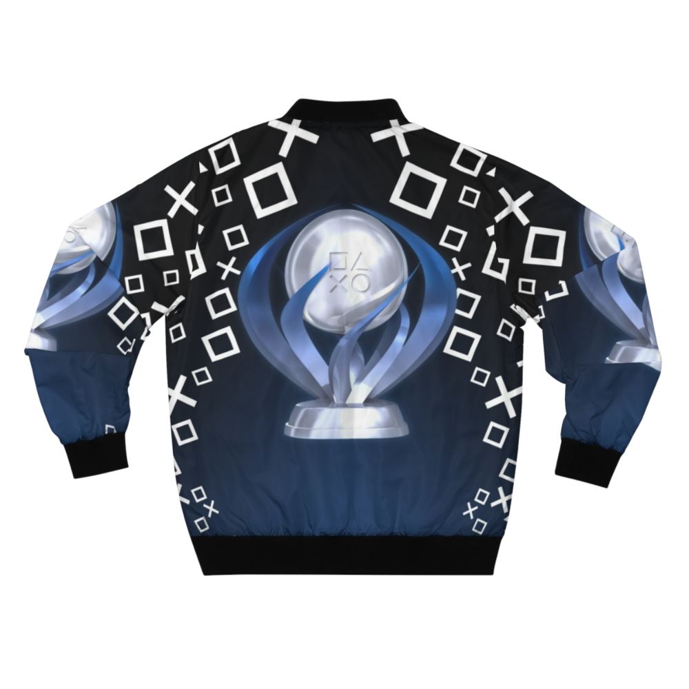 A black bomber jacket with a gaming trophy design - Back