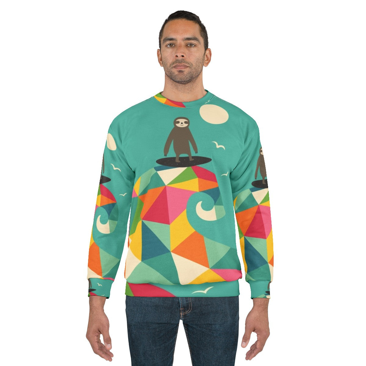 Surfing Sloth Geometric Rainbow Sweatshirt - men