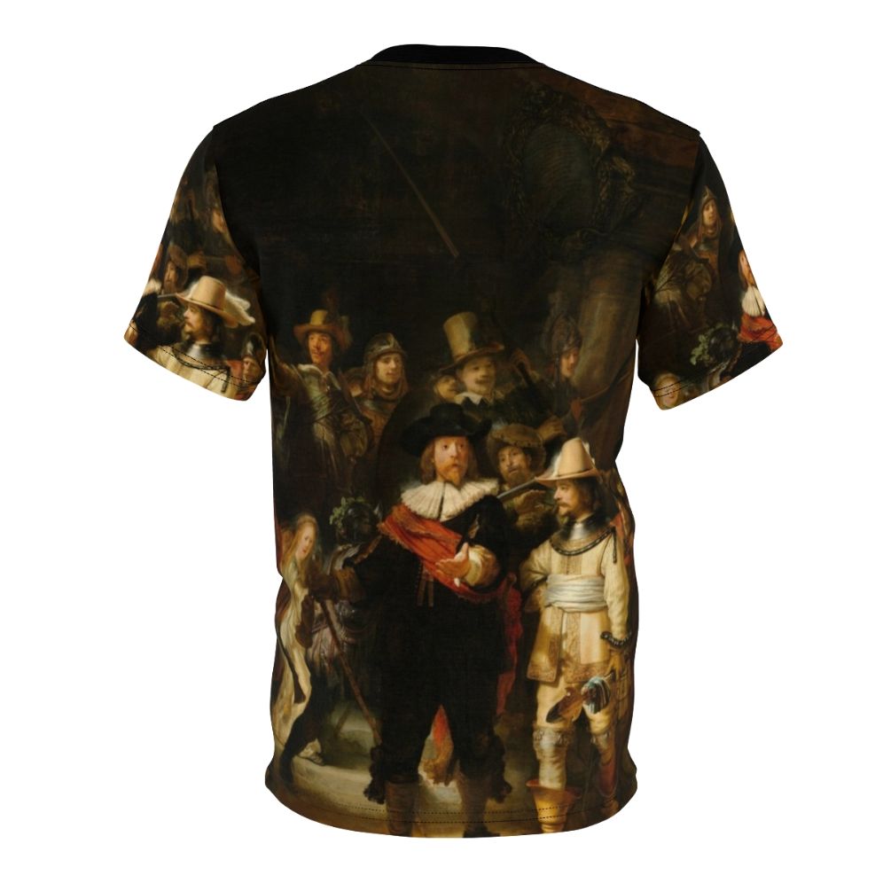 Rembrandt's famous painting "The Night Watch" featured on a high-quality all-over print t-shirt. - Back