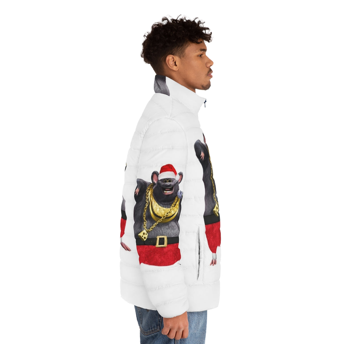 Biggie Cheese Ugly Christmas Puffer Jacket - men side right