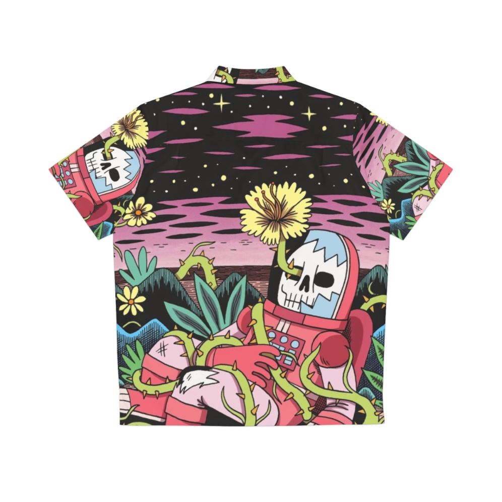 hawaiian flower astronaut skeleton shirt cosmic space themed - Back