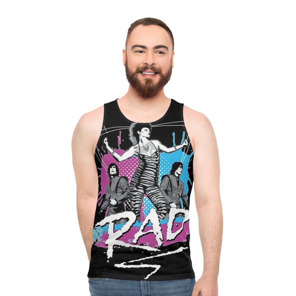 1980s unisex tank top with retro dance music design - men