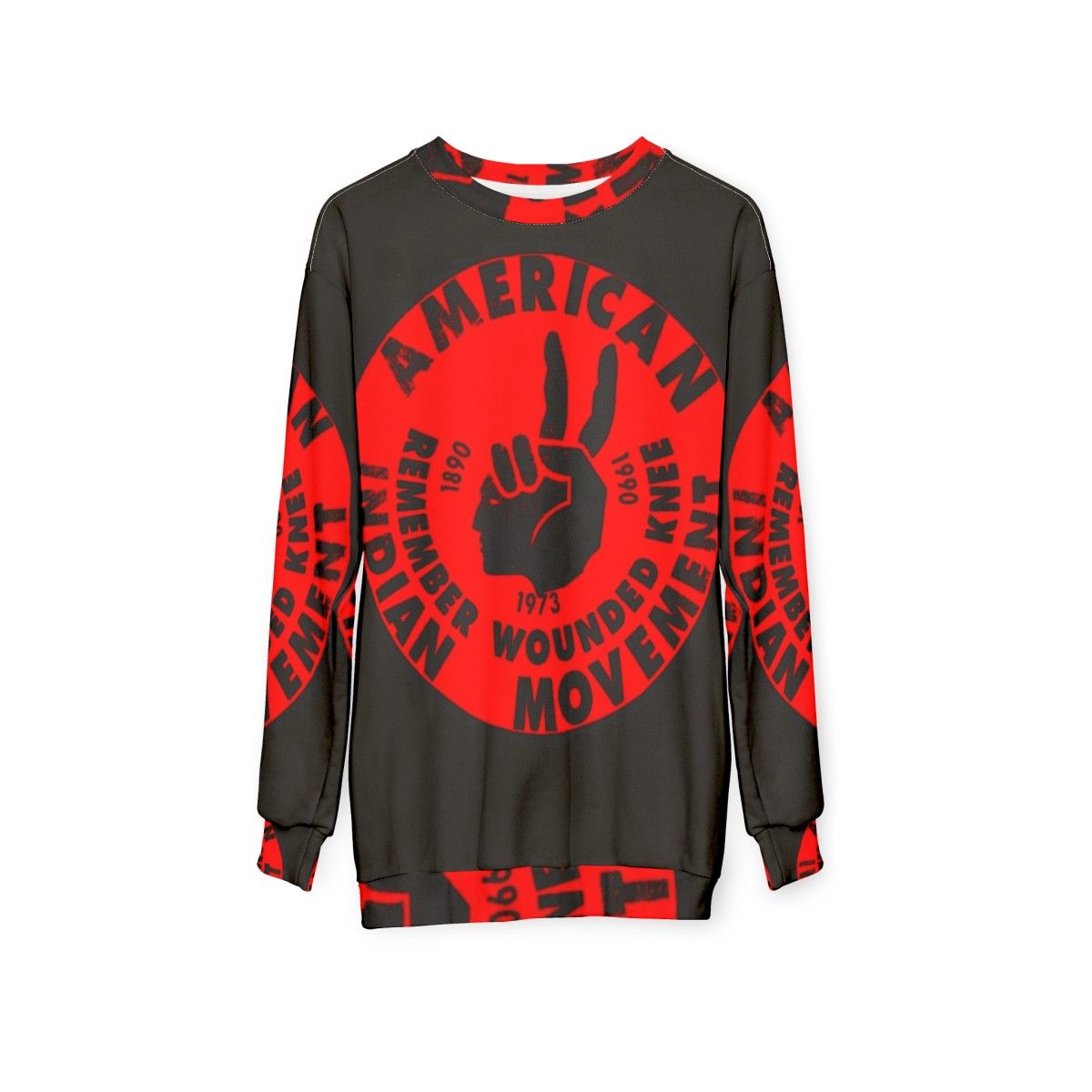 Aim American Indian Movement Sweatshirt with Native American Activism Design - hanging