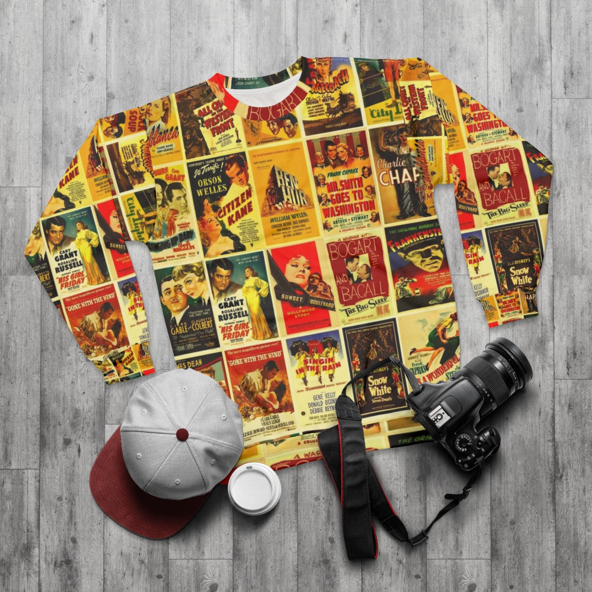 Vintage Classic Hollywood Movie Posters Sweatshirt - flat lay