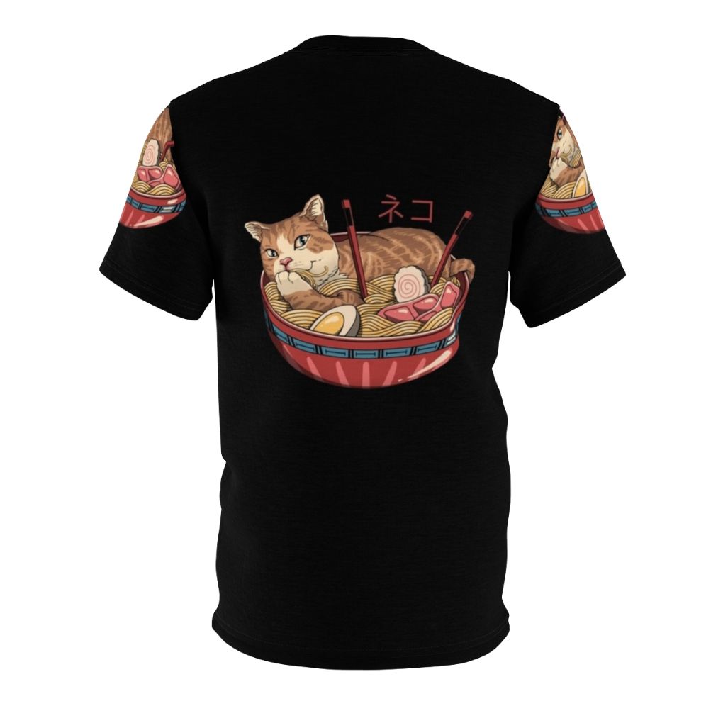 Vibrant t-shirt design featuring a cat-inspired ramen bowl illustration - Back