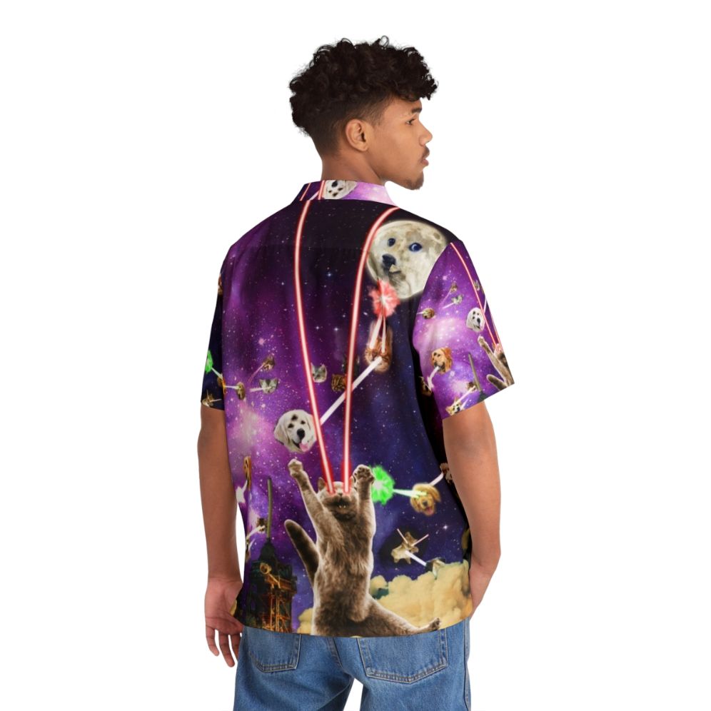 Cats with laser eyes on a vibrant Hawaiian shirt - People Back